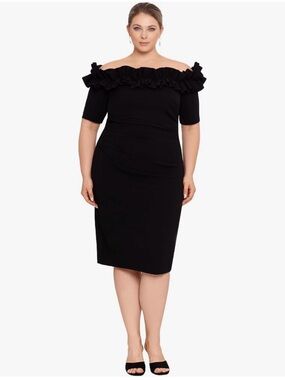 NWT Xscape Black Ruffle Fitted Off Shoulder Cocktail Dress - 22W